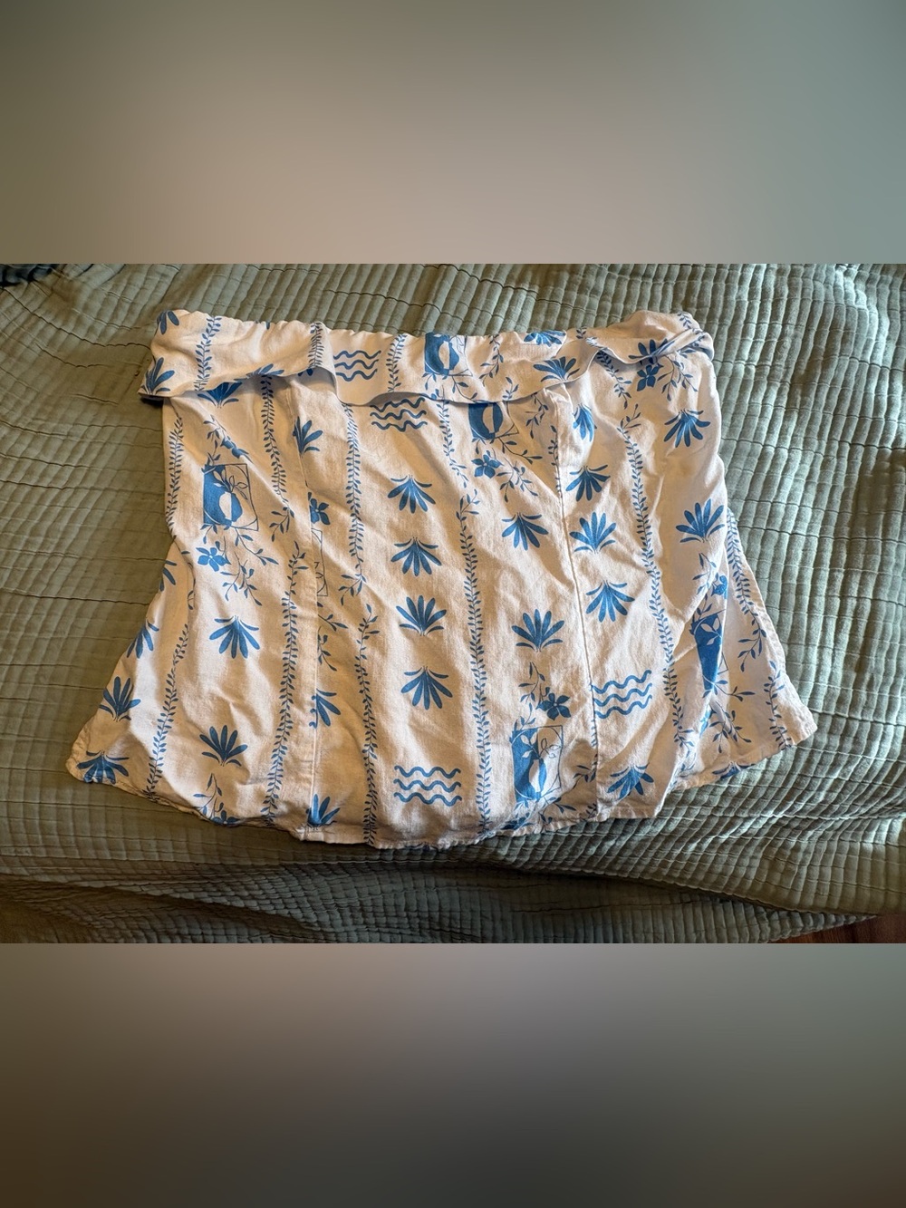 Wild Fable Blue White Strapless Linen Blend Peplum Blouse Size Large Coastal - Picture 2 of 6